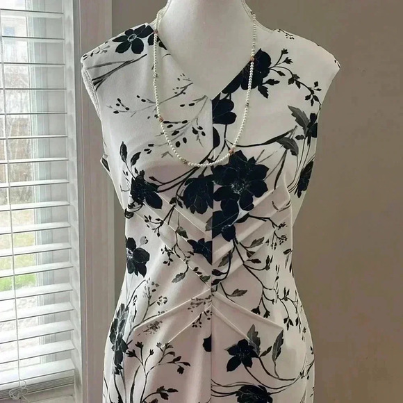 [4]Calvin Klein Black Floral White  Sleeveless Maxi/Midi Dress bodycon - Picture 3 of 14